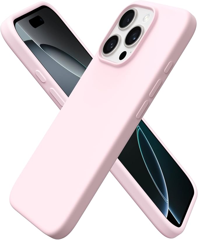 ORNARTO Funda compatible con iPhone 16 Pro de 6.3 pulgadas, silicona líquida delgada de 3 capas de goma de gel suave a prueba de golpes con forro de microfibra antiarañazos, color rosa tiza