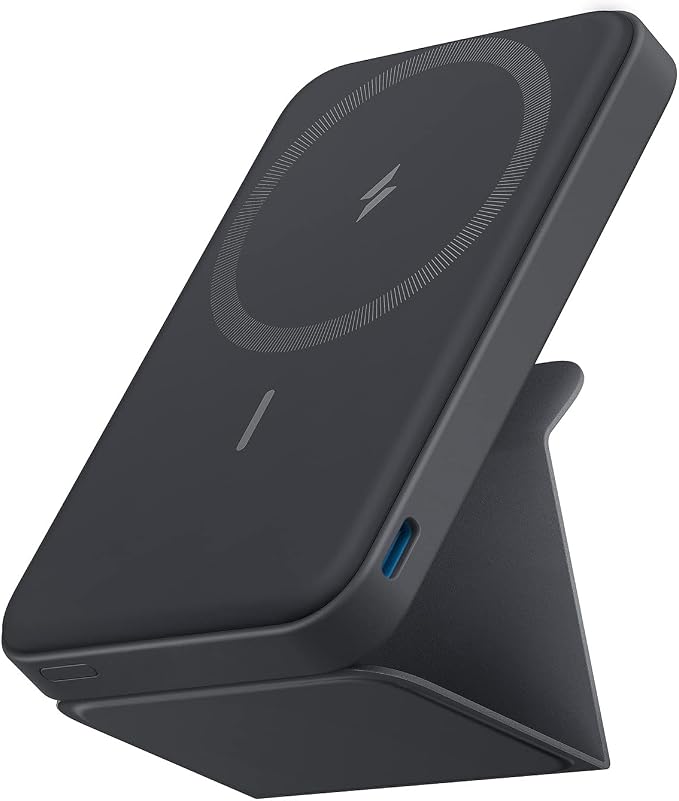 Anker Batería magnética 622 (MagGo), cargador portátil inalámbrico magnético plegable de 5,000 mAh con soporte y puerto USB-C (en el lateral), compatible con Magsafe para iPhone 16/15/14/13 Series