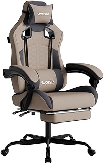 Silla de juegos con masaje, silla ergonómica para juegos de PC con reposapiés, cómodo reposacabezas y soporte lumbar, respaldo alto, 300 libras (gris)