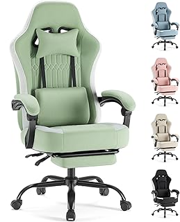 Sweetcrispy Silla para juegos de computadora: Silla de escritorio ergonómica de respaldo alto con reposapiés y soporte lumbar, altura ajustable con reposabrazos y reposacabezas de acoplamiento, ruedas