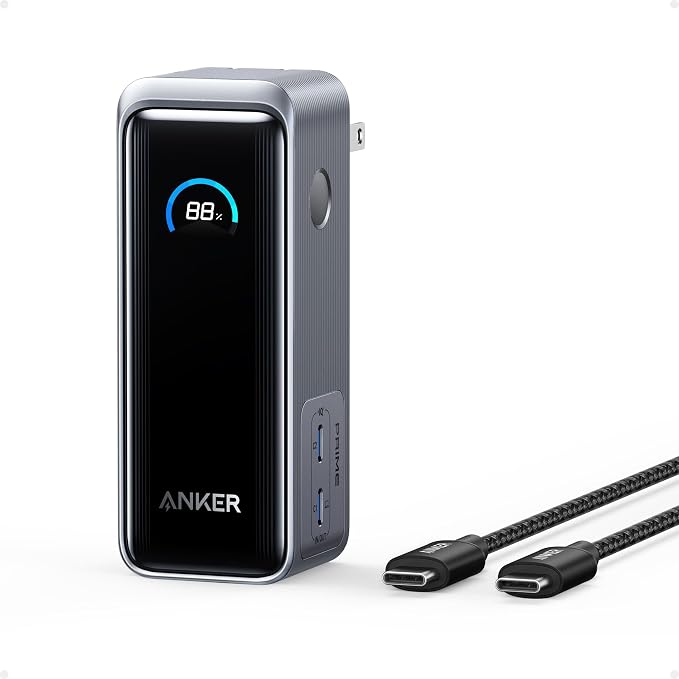 Anker Prime Power Bank, paquete de batería de 9,600 mAh con cargador de pared de salida de 65 W, compatible con PD 3.0 y PPS, recarga rápida de 30 W, cargador portátil elegante para MacBook Pro