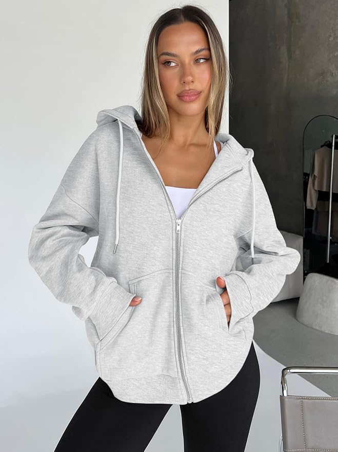 Trendy Queen Sudaderas de gran tamaño con cremallera para mu...