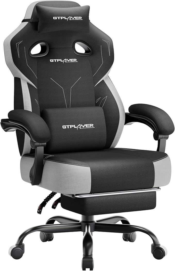 GTPLAYER Silla de juegos grande y alta, asiento de oficina reclinable ajustable de 90° a 155° con reposapiés, silla de escritorio ergonómica y cómoda para computadora, para adultos, uso en casa