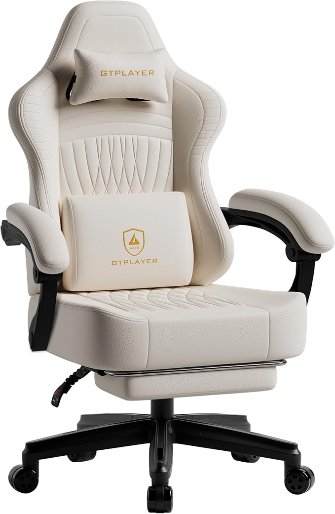 GTPLAYER Silla de juegos grande y alta con reposapiés, sillas de videojuegos de asiento extra ancho para adultos - Respaldo alto ergonómico reclinable acolchado Silla Gamer, reposabrazos articulados