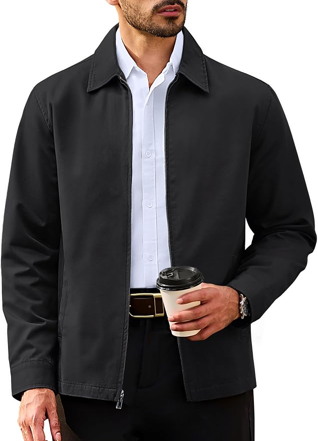 TACVASEN Men's Cotton Jacket Full Zip Up Work Jackets Turndo...
