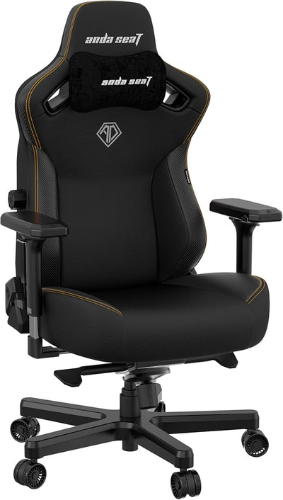 Anda Seat Kaiser 3 XL Sillas de Juegos para Adultos - Silla Ergonómica de Cuero PVC Negro con Soporte Lumbar, Cómodo Asiento de Oficina con Soporte para el Cuello - Asiento Ancho Resistente para