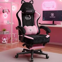 GTPLAYER Silla de Juegos Rosa Bonita con Orejas de Gato Silla de Computadora Ergonómica con Bordado de Gato Soporte Lumbar de Espuma con Memoria Ajustable y Reposacabezas Cómoda Silla de Oficina