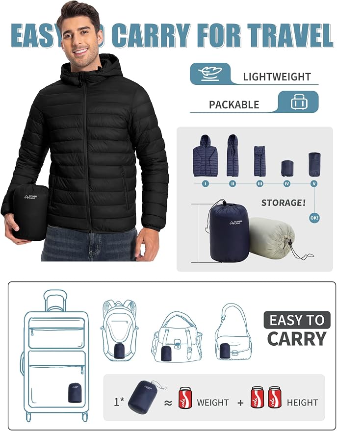 Pioneer Camp Men's Lightweight Packable Puffer Jacket Insula...