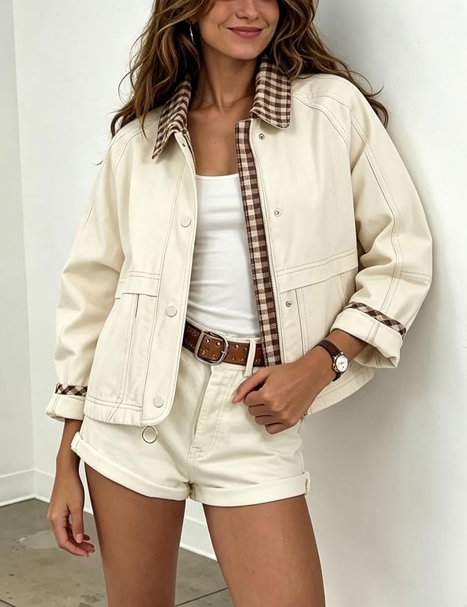 Aimiray Chaqueta corta estilo granero para mujer