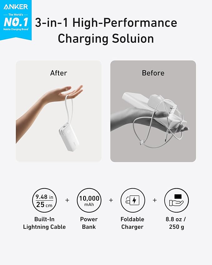 Anker Cargador portátil Nano 3 en 1 para iPhone