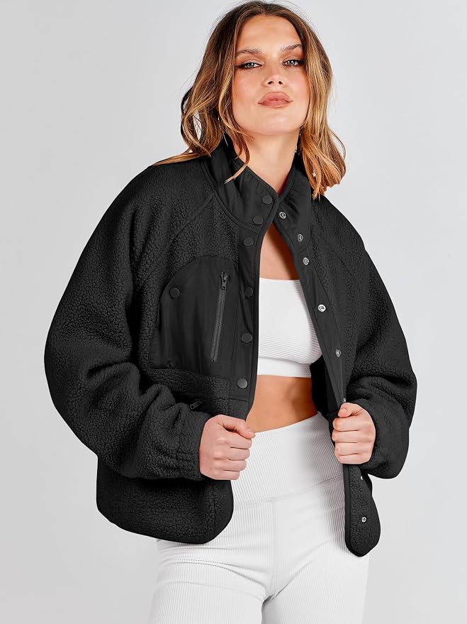 ANRABESS Chaqueta de forro polar mullido para mujer de otoño