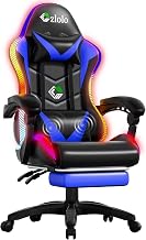 Czlolo Silla de Juegos con Luces LED RGB de Estilo Carrera, Sillas de Juego para Adultos y Niños, Silla Gamer con Masaje Lumbar, Silla de Computadora de Respaldo Alto Reclinable con Reposapiés y