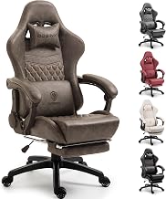 Dowinx Silla de juegos vintage grande y alta para adultos, capacidad de 400 libras, silla ergonómica de computadora con base de masaje, reposapiés y fácil reclinación lateral, color marrón
