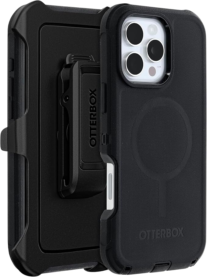 OtterBox Funda MagSafe de la serie Defender para iPhone 16 Pro (solamente) - Negro - Clip de funda incluido - Imanes integrados - Sin pantalla - Resistente y duradera - con protección de puerto