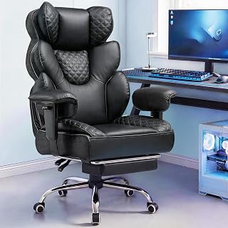 GTPLAYER Silla de juegos grande y alta, ergonómica y resistente, asiento de carreras con almohada lumbar ajustable, reposapiés reclinable de 150°, reposabrazos engrosados, malla transpirable para