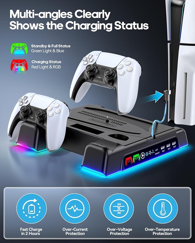 PS5/Slim/Pro Stand and Cooling Station with LED Controller C...