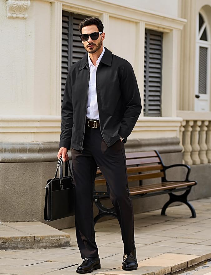 TACVASEN Men's Cotton Jacket Full Zip Up Work Jackets Turndo...