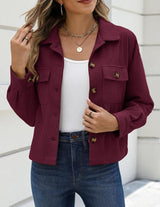 Zeagoo Chaqueta corta de pana con botones y manga larga para...