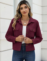Zeagoo Chaqueta corta de pana con botones y manga larga para...