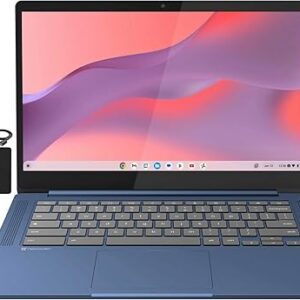 Chromebook insignia de Lenovo, ordenador portátil delgado y ligero con pantalla táctil FHD de 14 pulgadas, procesador MediaTek Kompanio 520 de 8 núcleos, 4 GB de RAM, 64 GB de eMMC, WiFi 6, Chrome OS, azul abismo.