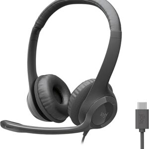 Auriculares con cable Logitech H391 para PC/portátil, auriculares estéreo con micrófono con cancelación de ruido, USB-C, controles en el cable, compatibles con Chromebook - Grafito