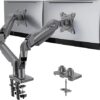 Soporte para dos monitores HUANUO, soporte de escritorio totalmente ajustable para pantallas de ordenador de 13 a 32 pulgadas, totalmente articulado, compatible con VESA 75x75/100x100, con abrazadera en C y base con ojal; cada brazo soporta de 2 a 9 kg - Gris