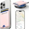 Cartera MagSafe con función «Buscar mi iPhone» completa, delgada, con protección RFID, de cuero vegano, portátil, con doble bolsillo y capacidad para 5 tarjetas; imán potente; compatible con la serie iPhone 12–16 (no compatible con los modelos 13 ni 12 Mini) (rosa)