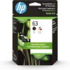 Cartuchos de tinta HP 63 negro y tricolor (paquete de 2), compatibles con las impresoras DeskJet series 1112, 2130 y 3630; Envy 4510 y 4520; OfficeJet 3830, 4650 y 5200; aptos para Instant Ink, L0R46AN.