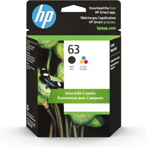 Cartuchos de tinta HP 63 negro y tricolor (paquete de 2), compatibles con las impresoras DeskJet series 1112, 2130 y 3630; Envy 4510 y 4520; OfficeJet 3830, 4650 y 5200; aptos para Instant Ink, L0R46AN.