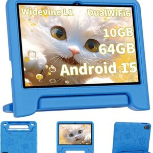 Tableta Android 15 actualizada de 2026, tableta para niños de 10 pulgadas, CPU de ocho núcleos, 10 GB + 64 GB + 1 TB ampliable, tabletas para niños con Kids Space, control parental, batería grande de 6000 mAh, tableta con pantalla táctil, azul.