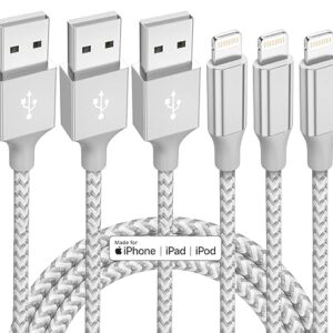 Pack de 3 cargadores para iPhone: cable Lightning trenzado de nailon de 3 metros con certificación MFi de Apple; cable de carga rápida compatible con iPhone 13, 12, 11, Pro Max, XR, XS, X, 8, 7, 6 Plus, SE, iPad y otros dispositivos
