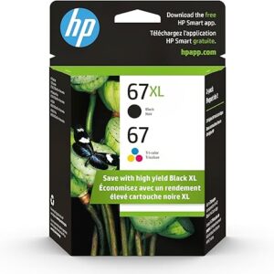 Cartuchos de tinta originales HP 67 tricolor / 67XL negro (paquete de 2) | Compatibles con las series DeskJet 1255, 2700 y 4100, y las series Envy 6000 y 6400 | Compatibles con Instant Ink | 3YP30AN