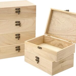 Lote de 6 cajas de madera sin tratar con tapa, cajas de madera para manualidades y proyectos de bricolaje (21 x 15 x 7 cm)